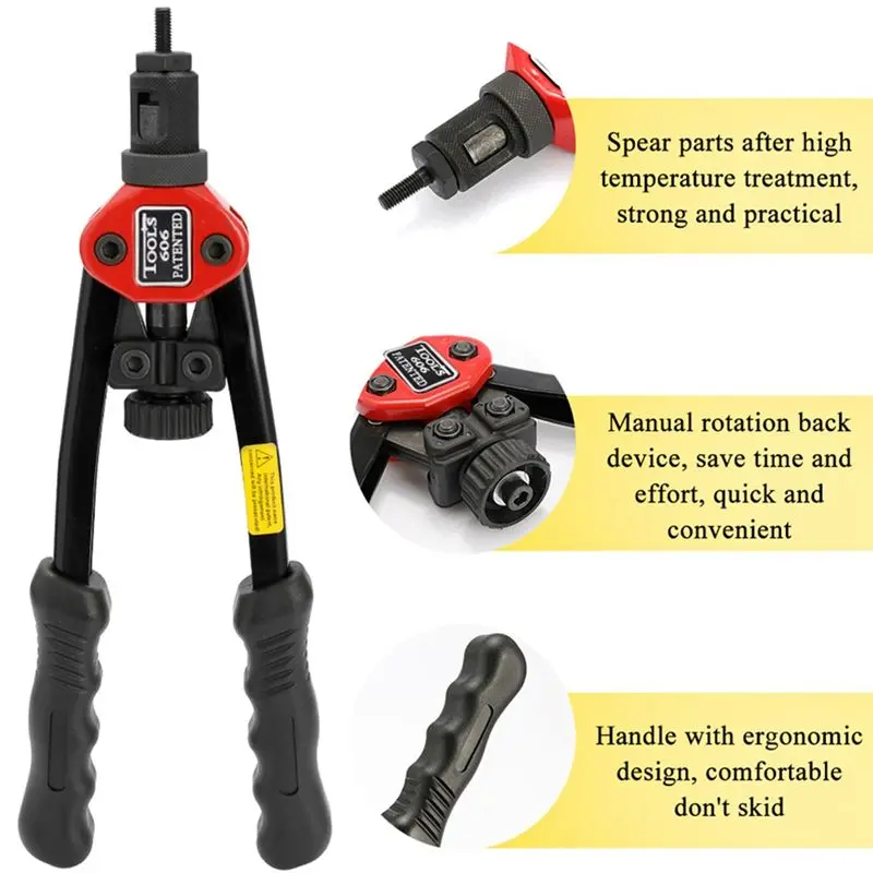 ABJN-50Pcs Rivet Nut +Hand Threaded Rivet Nuts-Gun BT606 M3 /M5 M6 M8 Double Insert Riveting Rivnut Rivet Tool