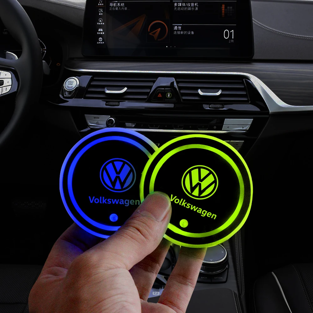 Car Luminous Water Coaster Pad Anti-Slip Cushion Drink Mat Accessory For Volkswagen R Golf 4 Motion GTI Polo Touran TSI R32 MK4