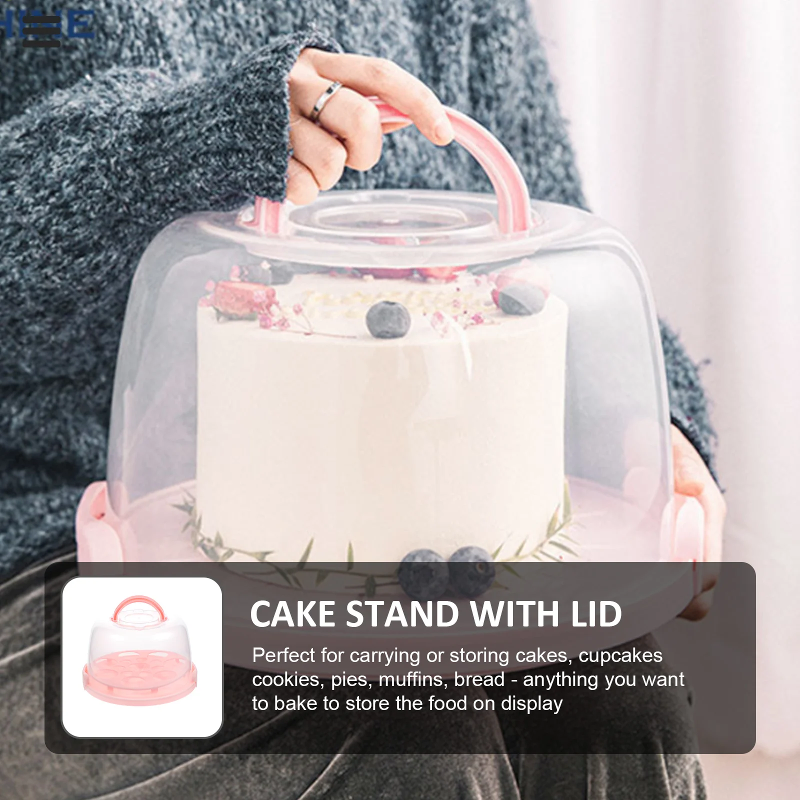 

1 set 1 Set Clear Cake Box With Handle Portable Food-Safe Cake Carrier Reusable Plastic Storage Container For Baking Transport