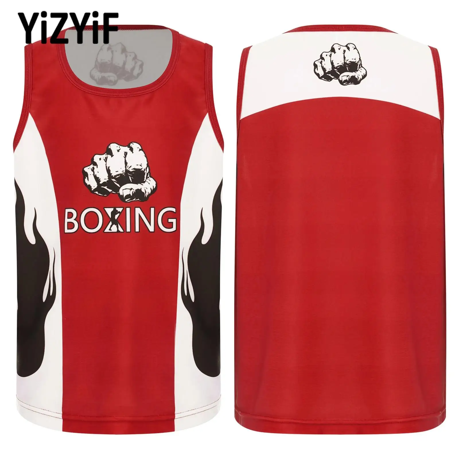 

Kids Boys Boxing Training Vest Workout Top Sleeveless Stylish Printed Color Block Tank Top for Fight Kickboxing Competition