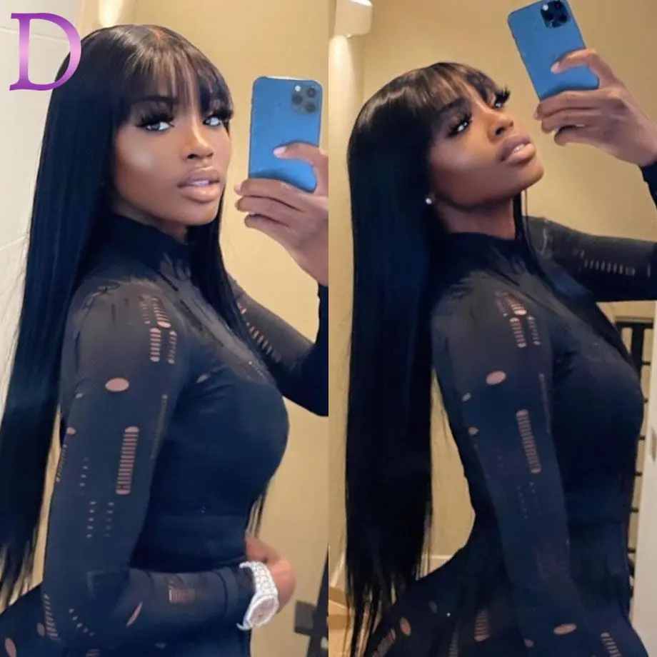 شعر بشري بشراشيب مستقيمة مع رباط للنساء ، دانتيل الجزء الأوسط ، مظهر واقعي ، شعر مستعار فروة رأس مزيف ، شعر مستعار برازيلي ، 3x1