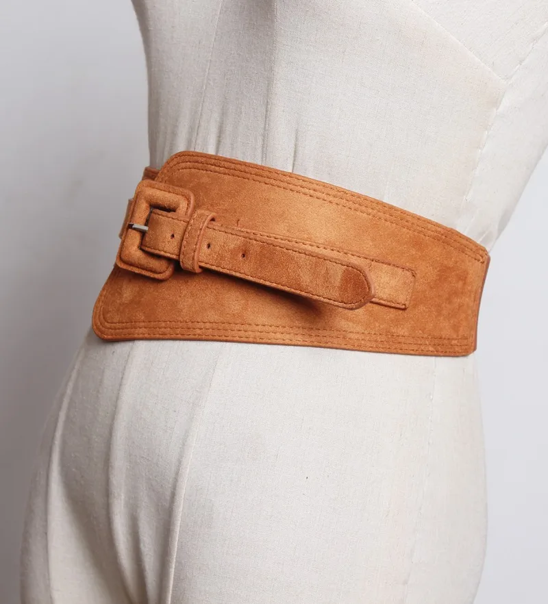 New Ladies' Decorative Vintage Wide Belts Women Fashionable Versatile Suede PU Coat Elastic Wide Waistband