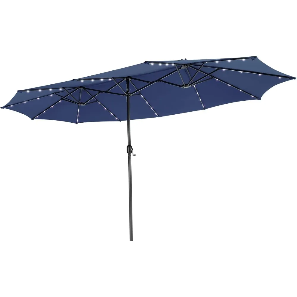 

15 Ft Twin Patio Umbrella with 48 LED Lights, Double-Sided Outdoor Umbrella W/ Auto-Charging Solar Panel, Extra-Large Outdoor