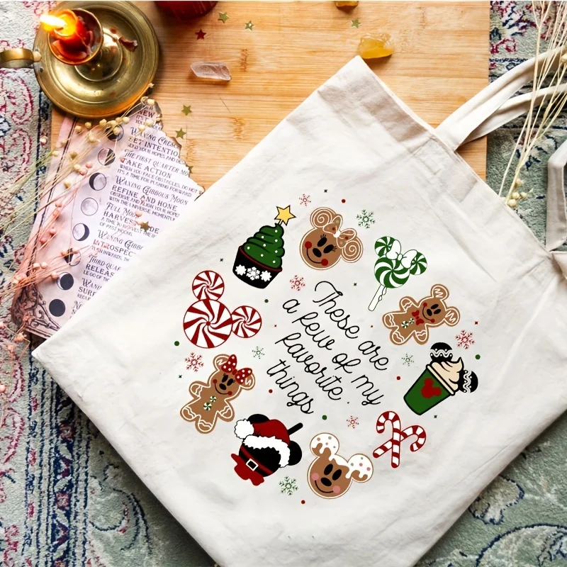 

1pc There Are A Few of My Favorite Thing Pattern Canvas Tote Bag Shopping Bags Xmas Ornament New Year Gift for Girls Handbag