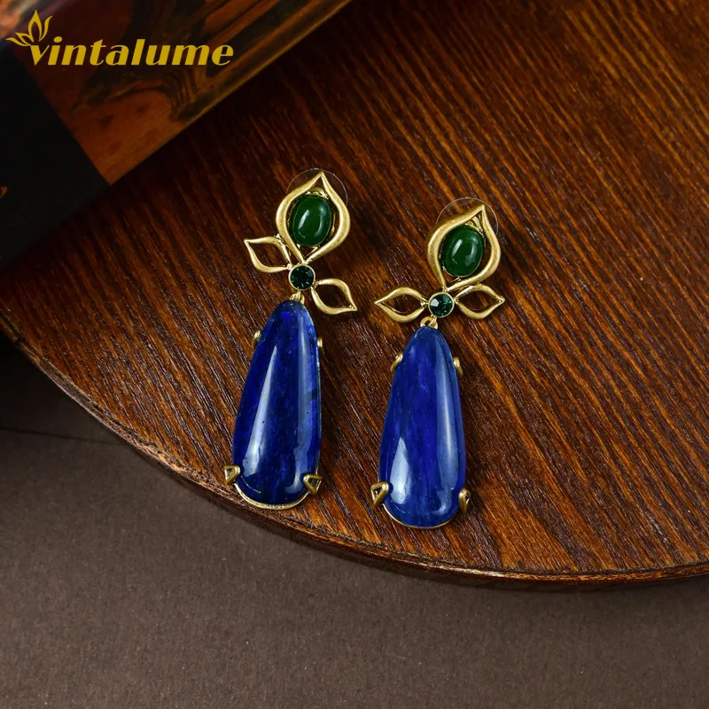 

Vintalume Stone Pearl Beaded Chain Big Teardrop Charm Necklace and Dangle Earrings Fashion Jewelry Set Women Vintage Chunky Gift