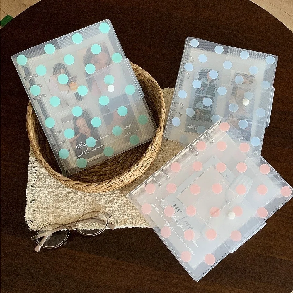 A5 Size Loose Leaf Binder Cover Polka Dot Pattern Clear Transparent Photocard Collection Shell 3 Inch Width Ring Type Binding