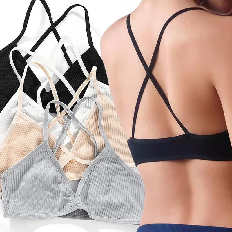 Women Cross Strap Sexy Bra Top Women Push Up Bras French Triangle Cup Crop Top Wire Free Brassiere Female Intimates Bralette