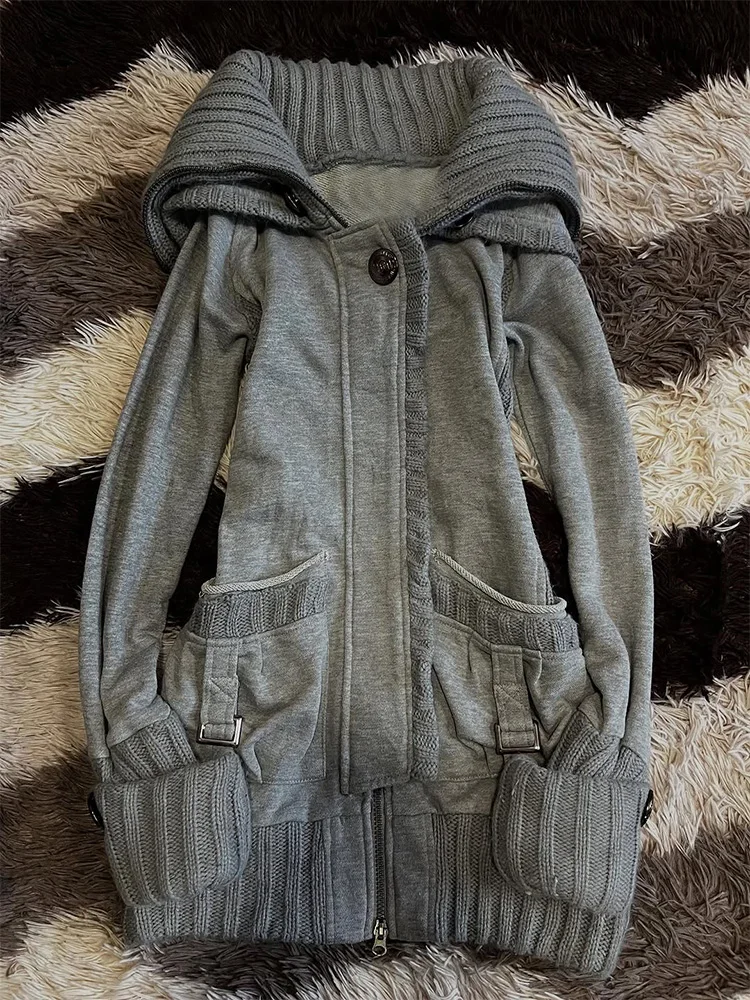 

Серая куртка в оригинальном американском ретро-стиле, приталенная, для ранней весны, новый стиль, элегантная, премиум-класса, винтажная толстовка с капюшоном, женская.