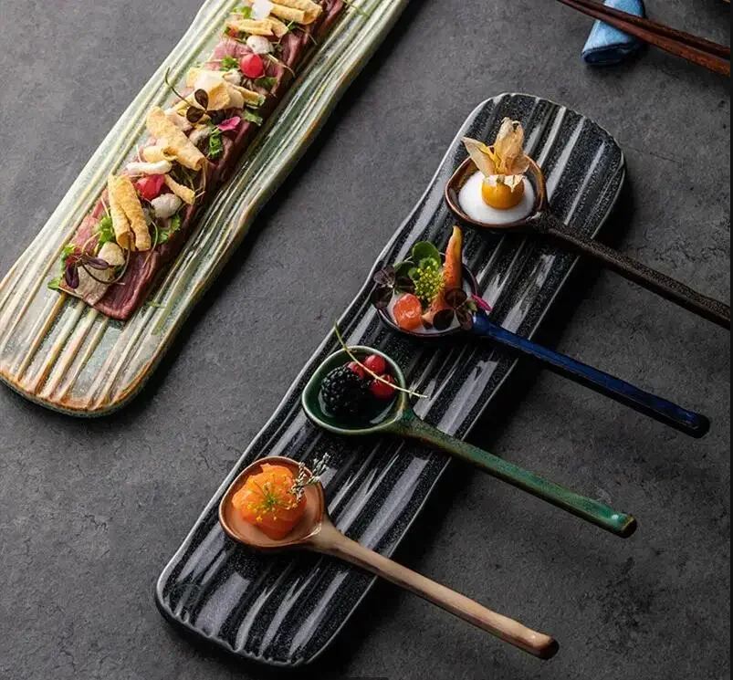 

Irregular Shape Rectangular Plate Afternoon Tea Dessert Japanese Sashimi Sushi Hotel Restaurant Ceramic Tableware