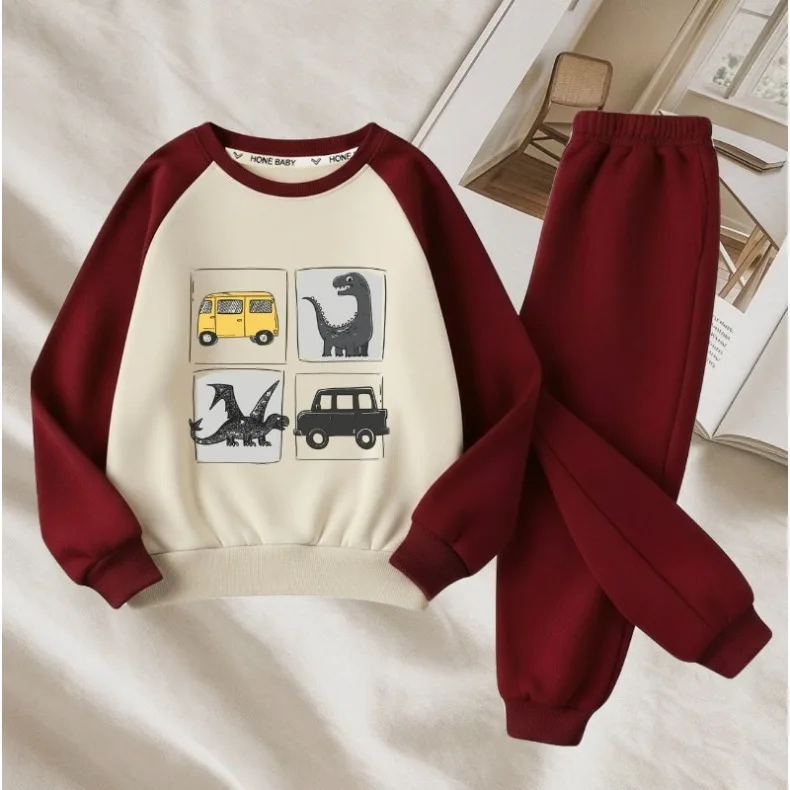 2026 Herbst Kinder Freizeitanzug Modisch Bedruckter Jungen O-Ausschnitt Hoodie und Lange Hose Zweiteiliges Set Kinder Sweatshirt-Anzug – Detail 5