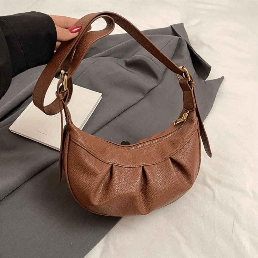 Korean Style Pleated Crossbody Bag Lightweight Solid Color PU Dumpling Bag Handbag Soft Leather Underarm Shoulder Bag Streetwear