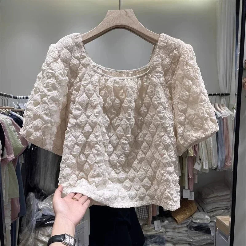 

Blusas Mujer De Moda 2025 Square Collar Summer Blouses For Women Solid Color Chiffon Tops Vintage Korean Loose Blouse Shirts