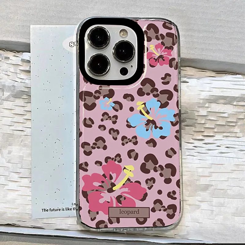귀여운 나비 리본 레오파드 프린트 TPU 폰 케이스 (아이폰 17, 16, 15, 14 플러스, 프로 맥스, 12, 11, 13, X, XS, XR, 7, 8 플러스, 17 에어용 투명 커버)