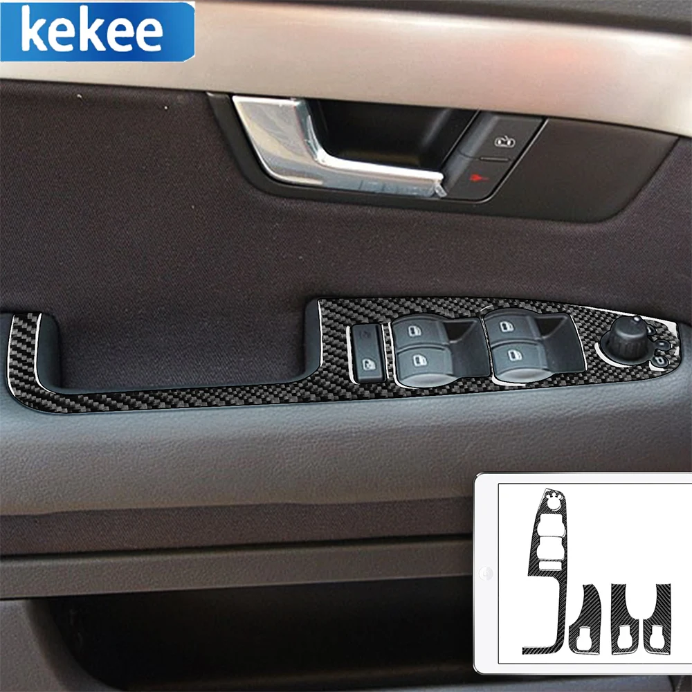 

For Audi A4 S4 B7 2005-2008 Carbon Fiber Sticker Auto Door Armrest Window Lift Panel Decorate Cover Car Interior Accessories