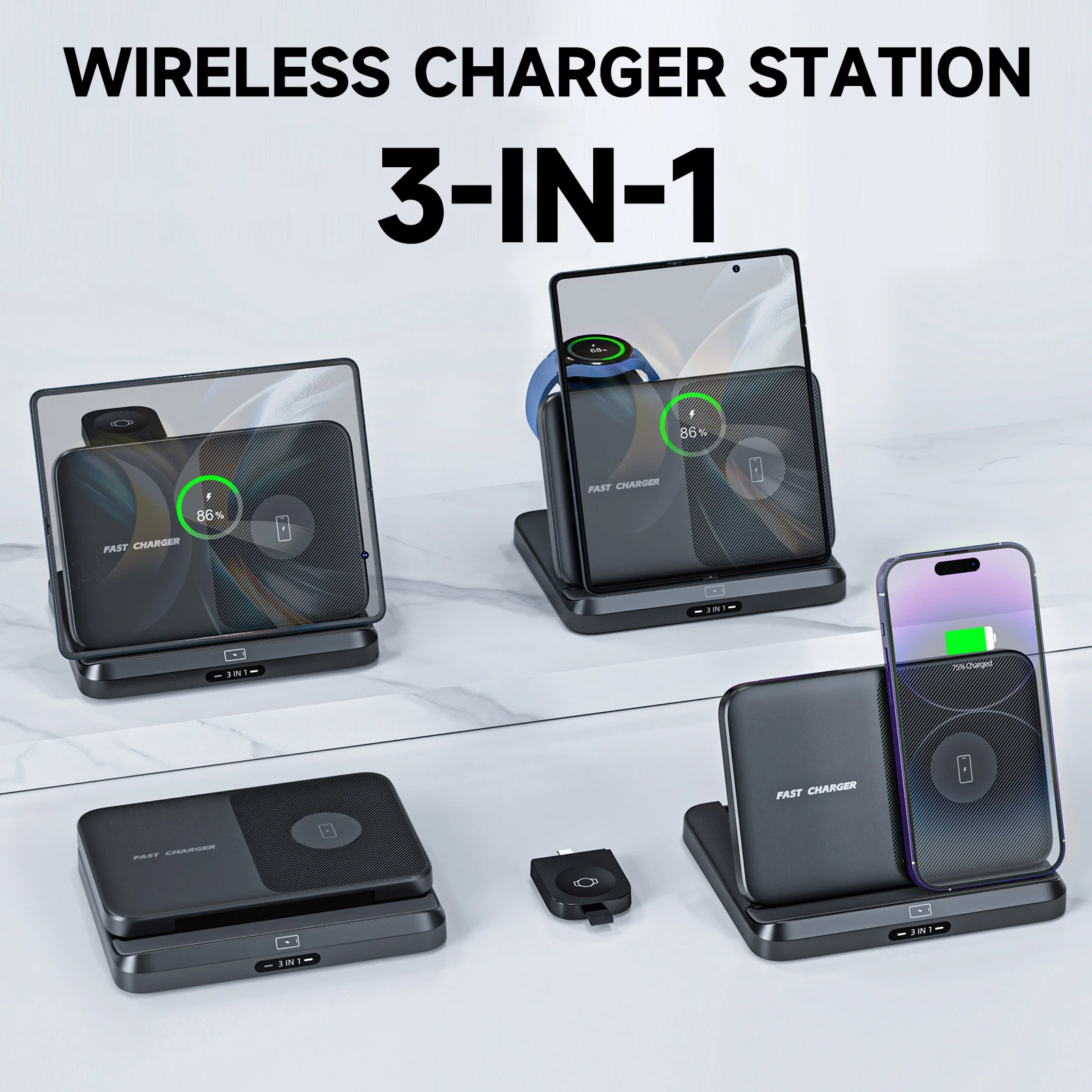 For Samsung Galaxy Z Fold 5 4 3 S23 Ultra S22 S21 Note 20 Galaxy Watch 6 5 4 3 Wireless Charger Holder Table Stand Fast Charging