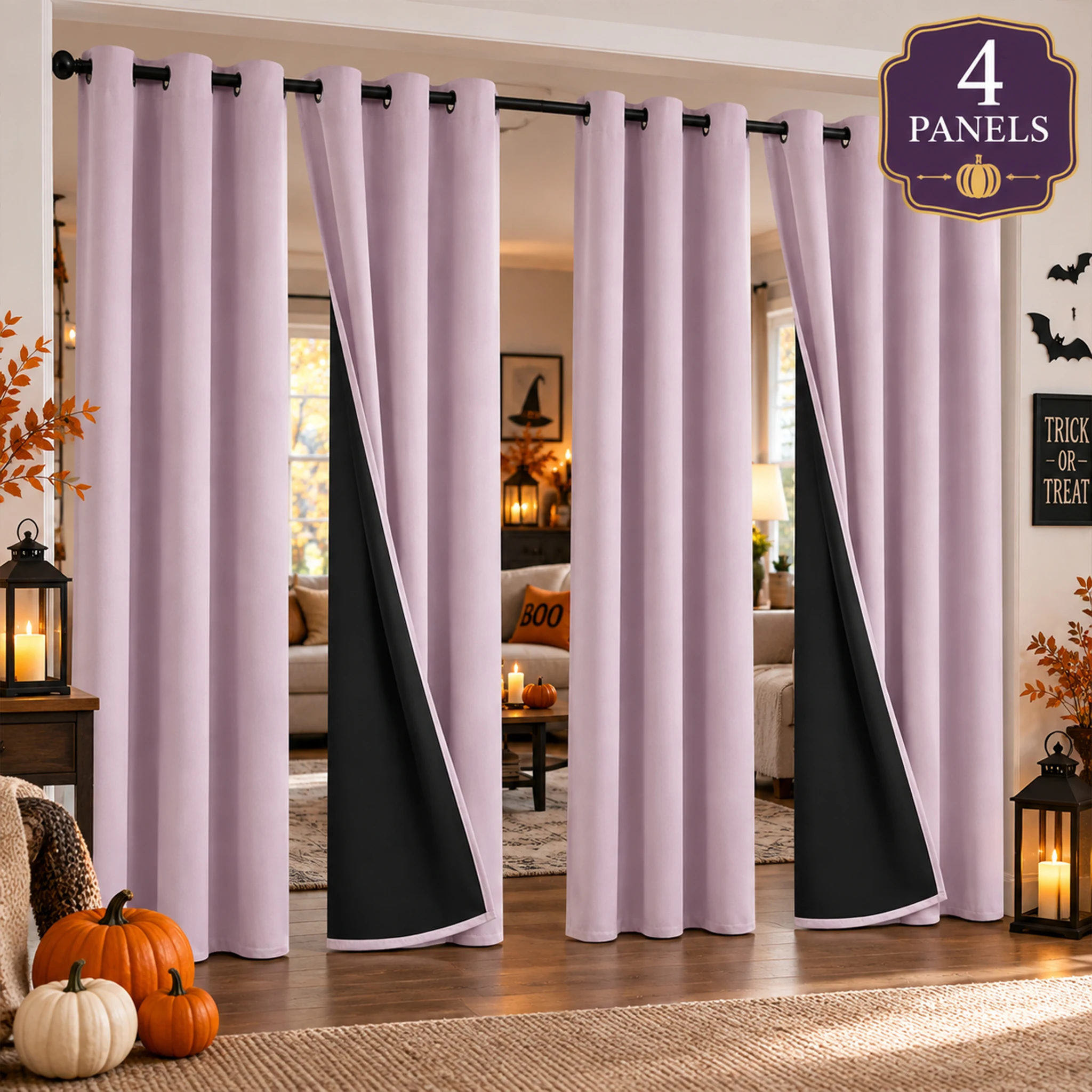 [ Free Buy 1 Get 1] 2 Panels 100% Sun Blocking Pink Curtains for Halloween Party & Home, Black Coated Backing Thermal Noise Dampening Room Divider
