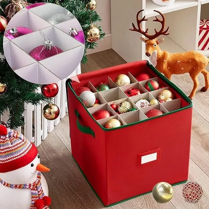

64 Ball Red Christmas Colored Ball Storage Box with Dividers,Holiday Ornaments Storage Container Bin for Xmas Decorations