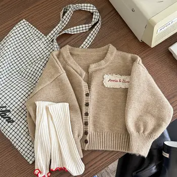 Girls' Loose Knit Cardigan Sweater 6 Girls Sweater 2026 Autumn New Children's Clothing Korean Style Girl Baby Fashion Loose Sweater Cardigan Casual Simple Daily 6
