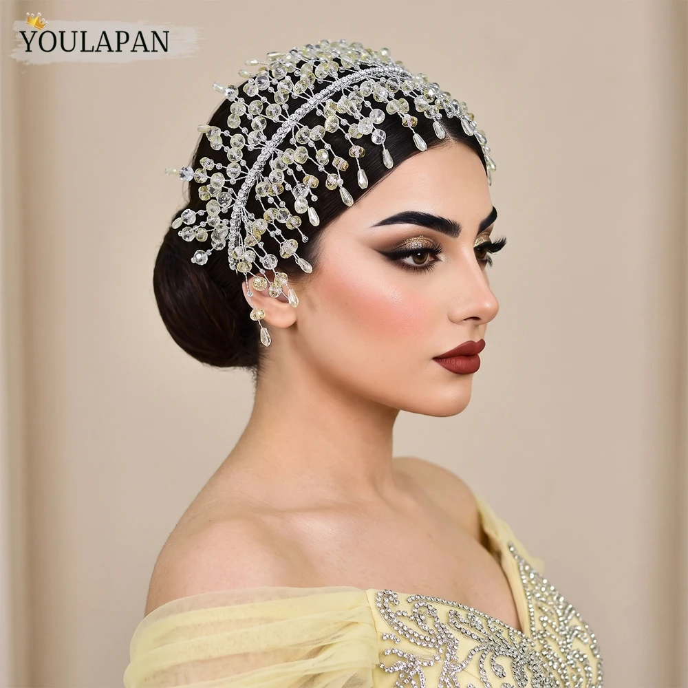 YouLaPan Luxury Crystal Bridal Headpiece Handmade Beaded Wedding Wide Headband Wedding Evening Party Hair Accessories A200
