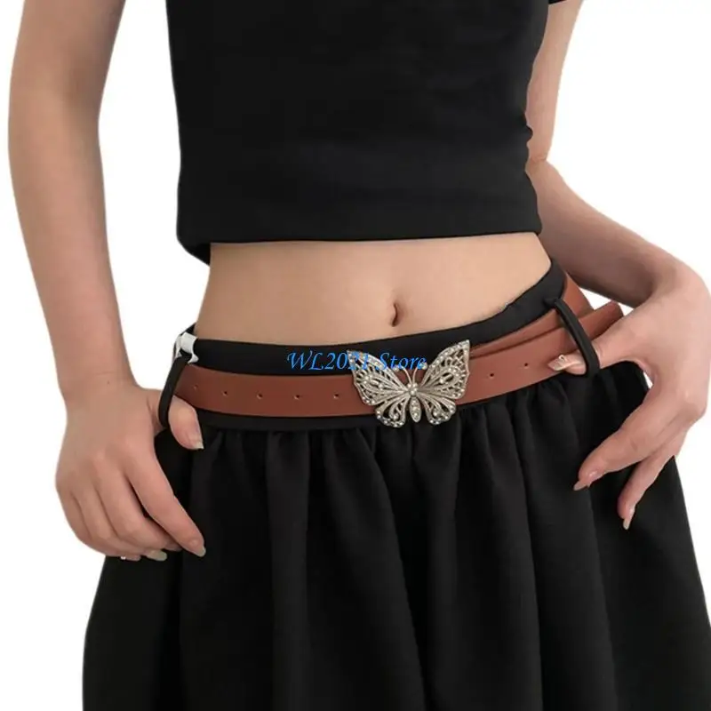 

G5GC Lady Belt Elegant Skinny Waist Belt for Dress Belt Studded Rhinestones Buckle