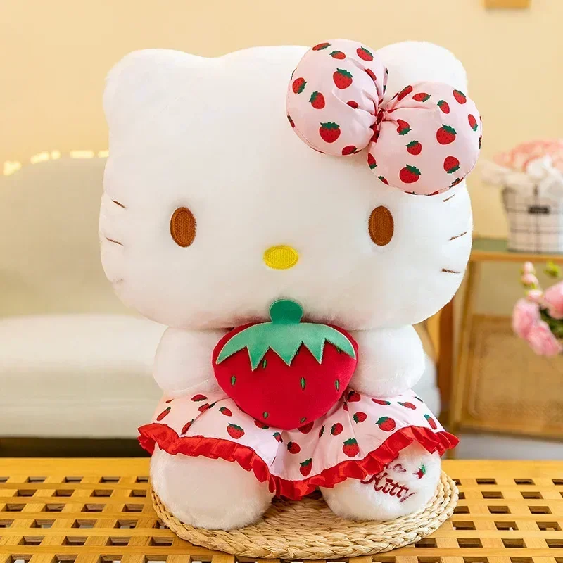 30 ~ 60Cm Nieuwe Sanrio Kawaii Hello Kitty Aardbei Pluche Speelgoed Kt Kat Pop Meisje Kamer Decoratie Slaapkussen Kinderen Kerstmis Cadeau