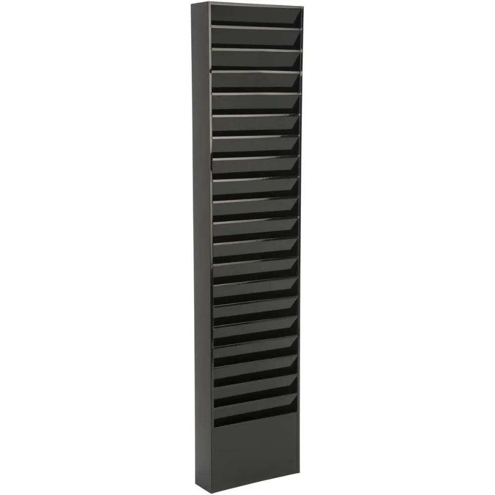 

File Folder Wall Rack, 20 Pockets, Tiered, Office and Medical Charts (Black, Powder Coated Steel),display stands