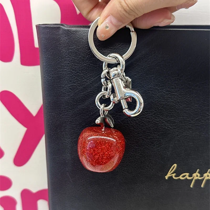 Cute Cherry Decorative For Bag Glitter Resin Red  Apple Pendant For Handbags Shoulder Bags Keychain Charm Festive Gift