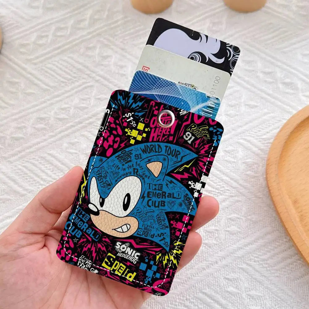 الكرتون S-Sonic 1 قطعة بو الجلود حامل البطاقة المفاتيح حلقة رئيسية قفل الباب الوصول العلامات بطاقة الهوية حالة المفاتيح بطاقة