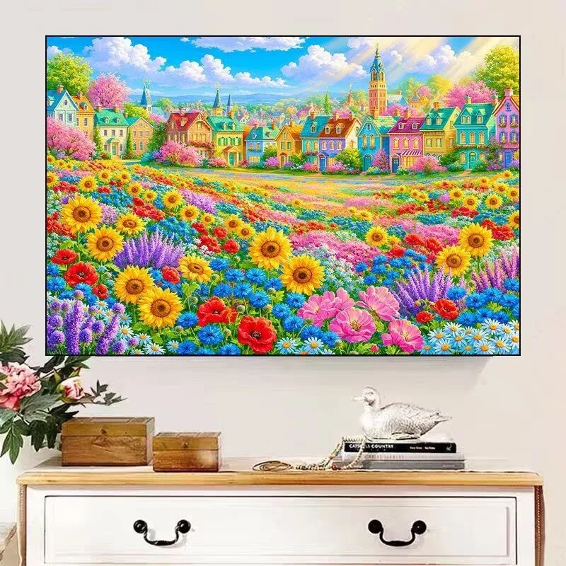 14CT 9CT 100x75cm Rainbow Castle Printed Kit Cross Stitch Embroidery DIY Needlework Set  Crafts With Needles Threads 83 Colors