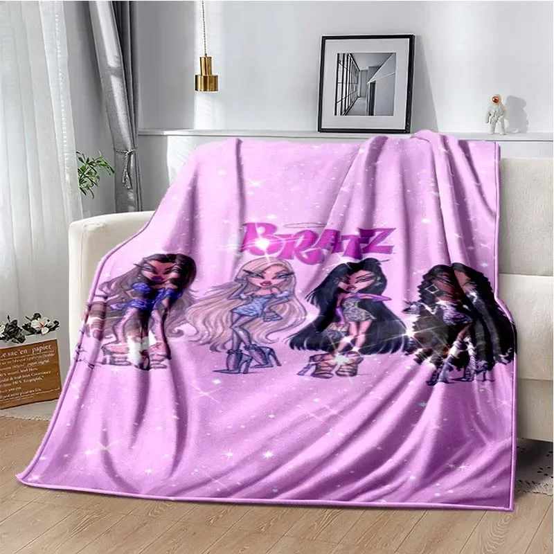 Bratz Cartoon 3D Girls Fashion Blanket Flannel Soft Warm Throw Blanket Bedroom Bed Sofa Office Travel Picnic Blanket Kids Gift