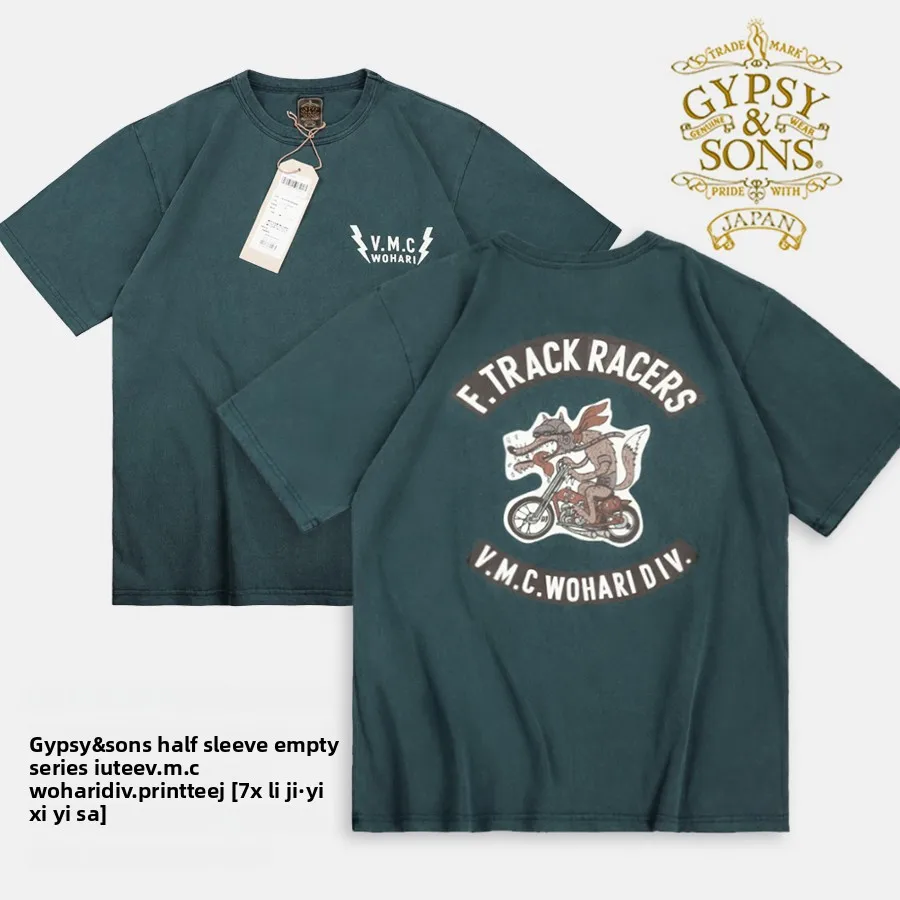 

Limited Edition GYPSY＆SONS VMC WOHARI DIV PRINT Vintage Motorcycle ort Sve T-irt Cotton 00% Loose Fit round Ne