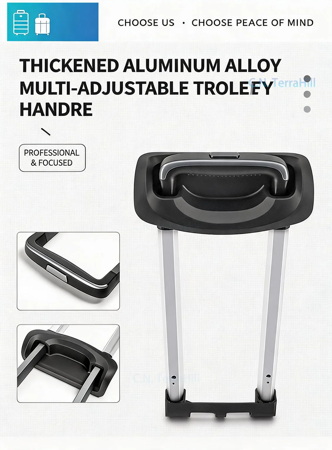 Luggage Trolley Handle Replacement Aluminum Alloy Telescopic Suitcase Pull Rod, Universal Fit Fabric Suitcase Handle Parts,