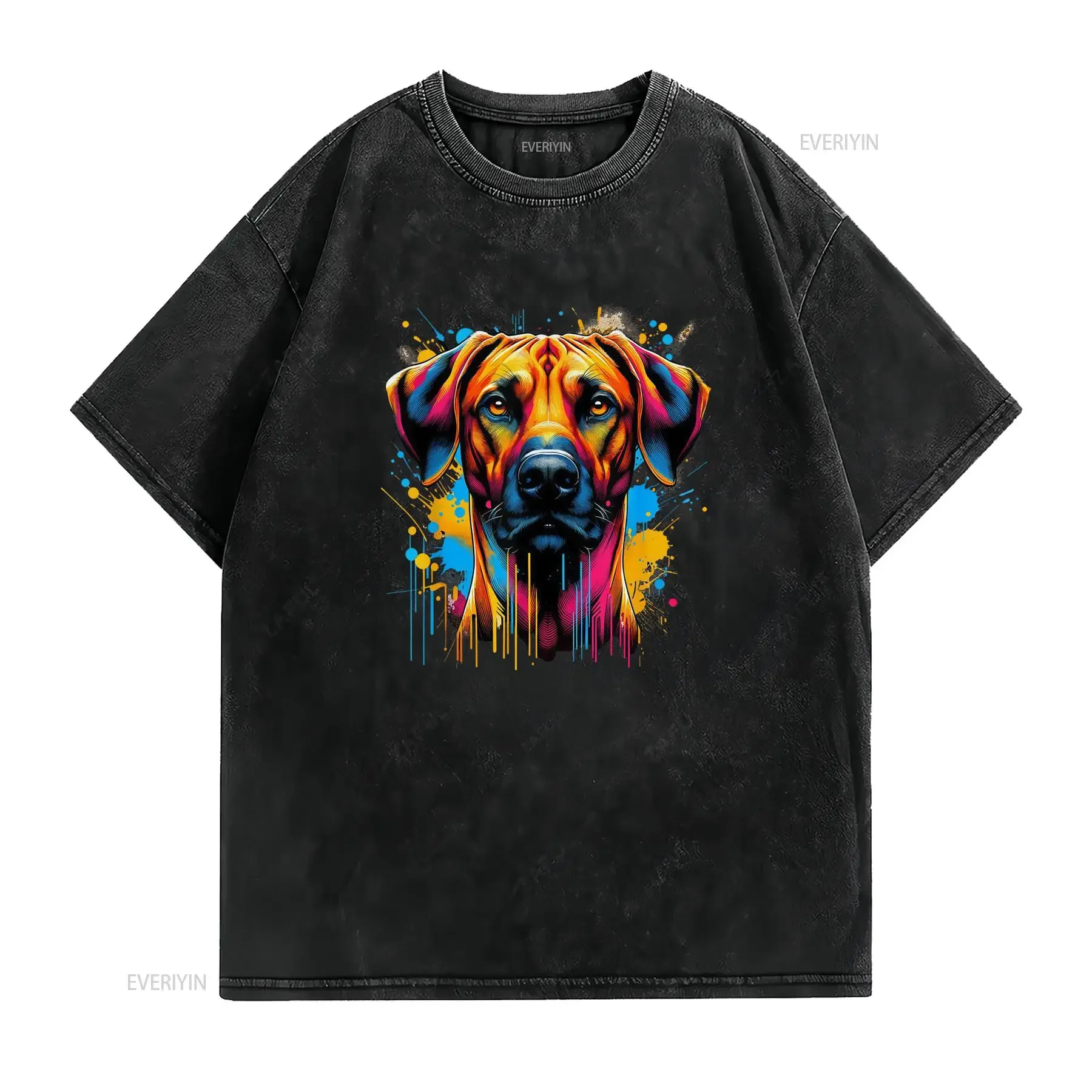 Maglietta Donna Amante del Rhodesian Ridgeback 180Gsm Pesante Collo Tondo Design Splash Art Vibrante Lavabile in Lavatrice