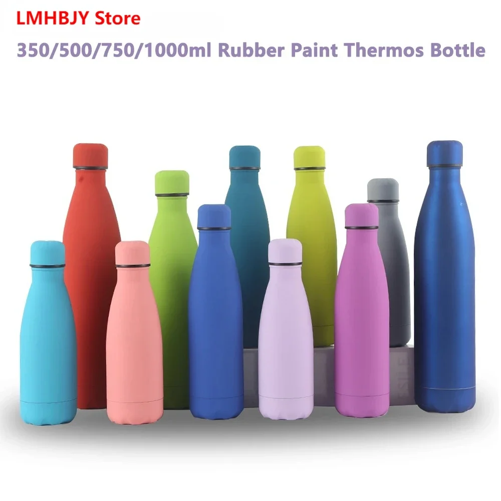 LMHBJY 500/750/1000ml Insulated Stainless Steel Thermos Rubber Painted Surface Vacuum Flask Coffee Mug Sports Water Bottle