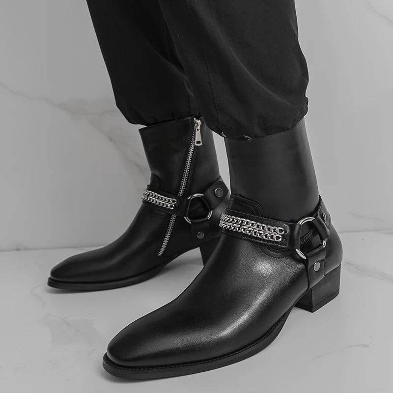 

Fashionable High-end Men's Chelsea Boots Street Style High Top Motorcycle Boots High-quality Non Slip Sole Outdoor Walking Boots