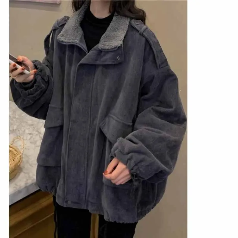 Spring Autumn Female New Loose And Versatile Retro Corduroy Jacket Women Maillard Fashion Flip Collar Corduroy Tops Coat