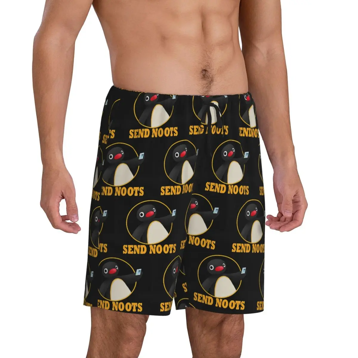 Custom Pingu Pinga Penguin TV Short Pajama Pants Men Sleepwear Sleep Lounge Bottom Shorts Sleeping Pants