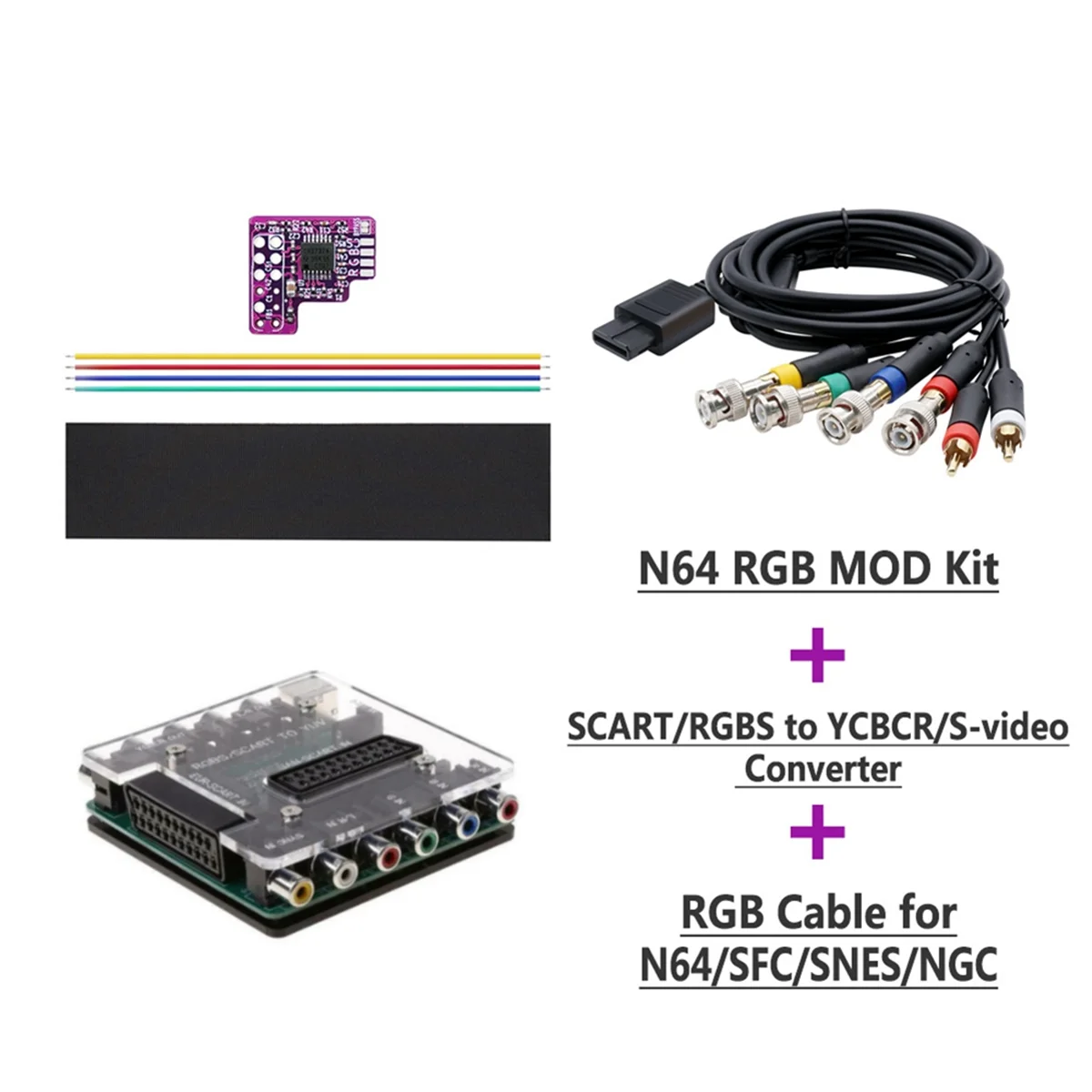 Módulo RGB para consola N64 NTSC, SCART convertidor de vídeo/RGBS a YCBCR/S, Cable RGB para Nintendo 64 NTSC