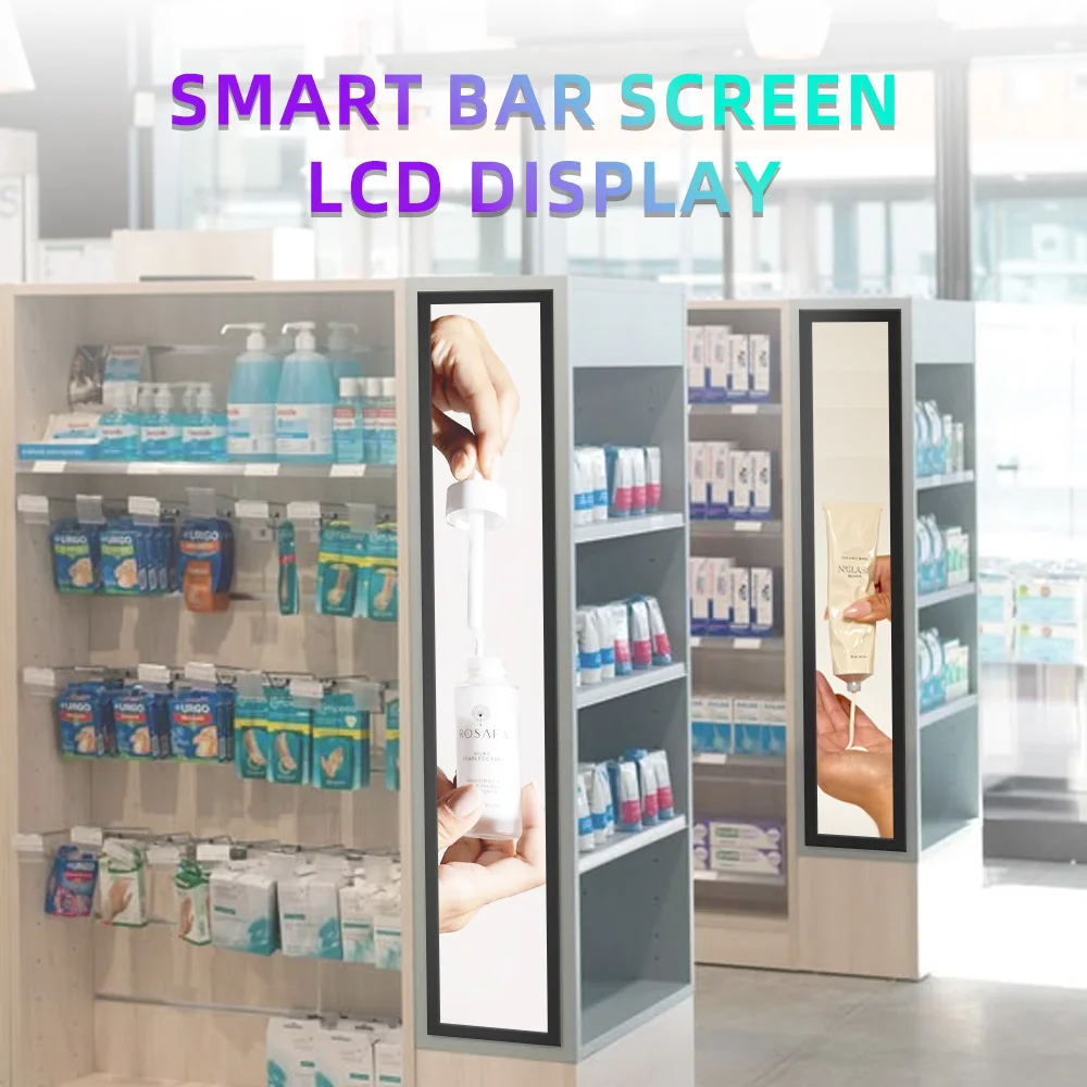 Bordo del scaffale del supermercato Attrezzatura pubblicitaria ultra sottile Display a barra Schermo a barra LCD ad alta luminosità Segnaletica digitale per aeroporto Segnaletica digitale