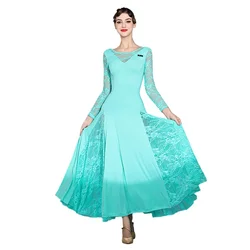 Adult 1pcs/lot New Sexy lace ballroom dance dress for woman long sleeves waltz tango dance dresses standard ballroom party dress