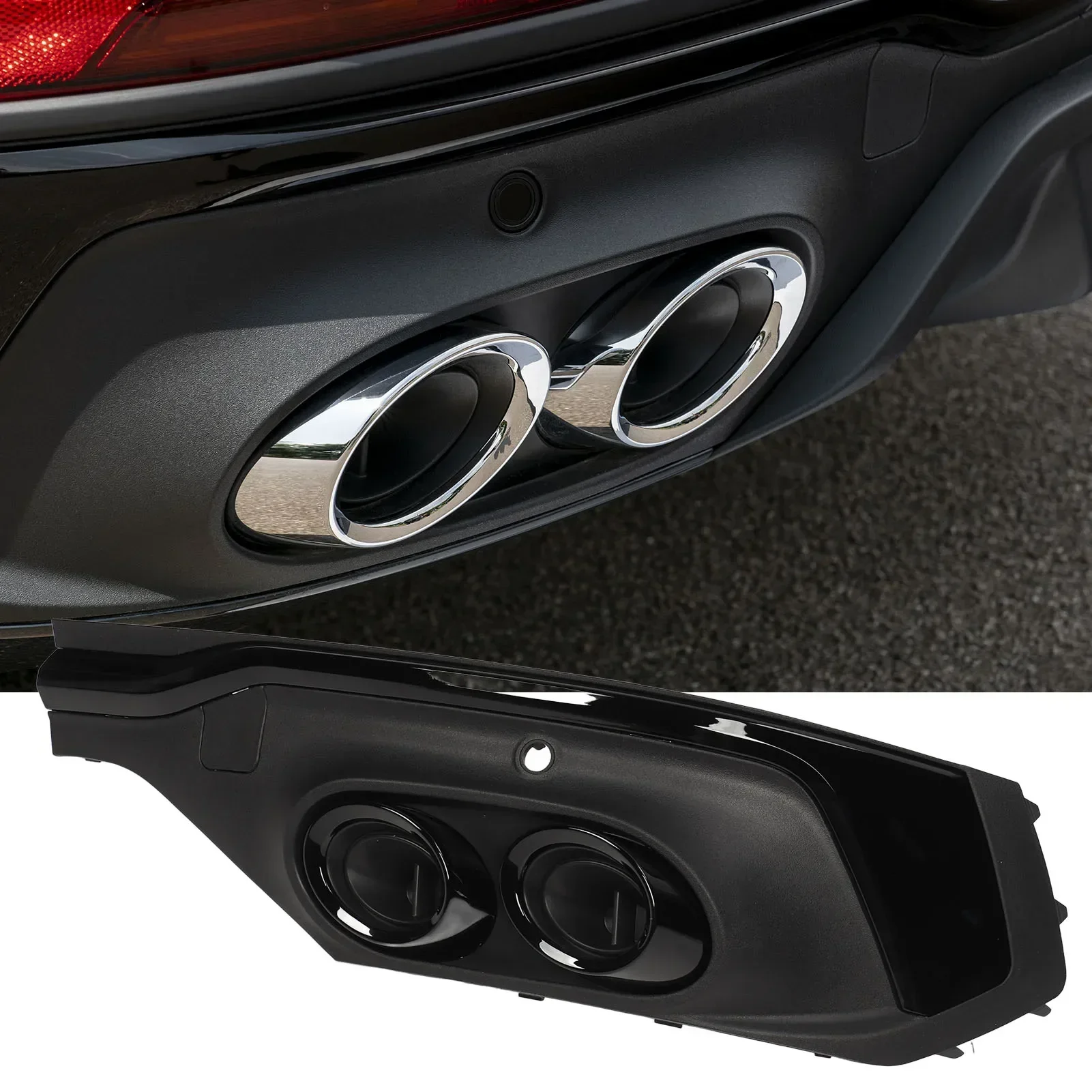 Black Rear Bumper Exhaust Pipe Diffuser Trim Glossy Black Lip Spoiler For Audi SQ5 Q5 Sportback 2021+