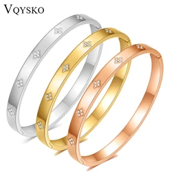 VQYSKO Four Leaf Bracelet Zircon Flower Bangle Women's Jewelry Minimalist Gifts Valentine's Day Give For Her