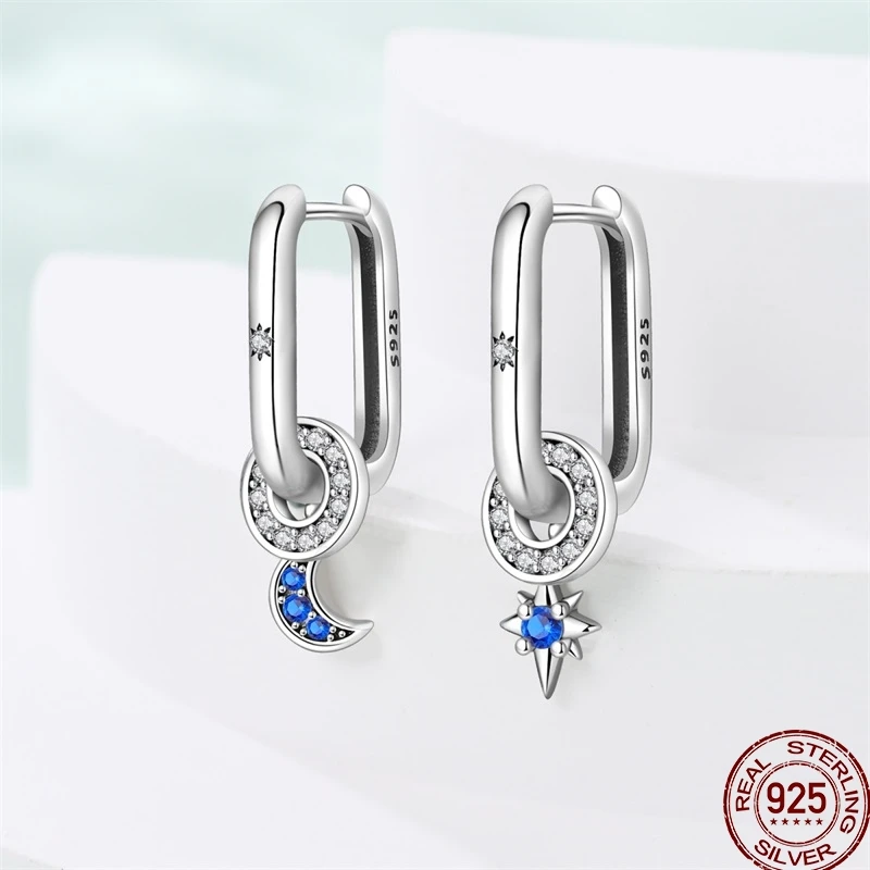 

925 Sterling Silver Spring Earrings Women Flower Butterfly Starry Moon Double Hoop Earrings Jewelry Exquisite New Year Gift