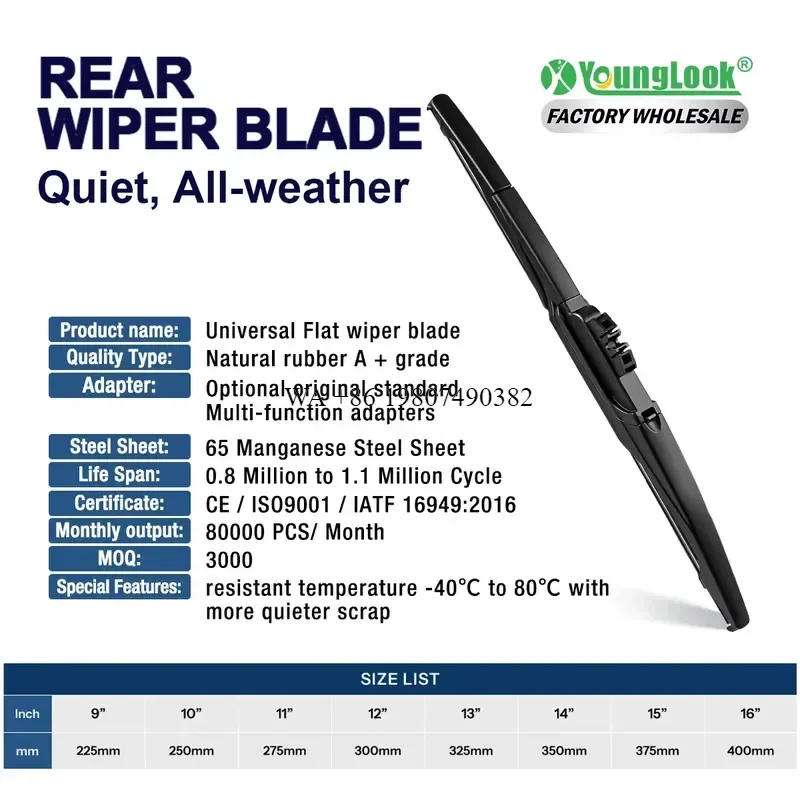 wmwmnu for YOUNGLOOK YL-R02 Boneless Multi-function Rear Wiper Blade Natural Rubber Silicone Temperature Resistant -40 to 80
