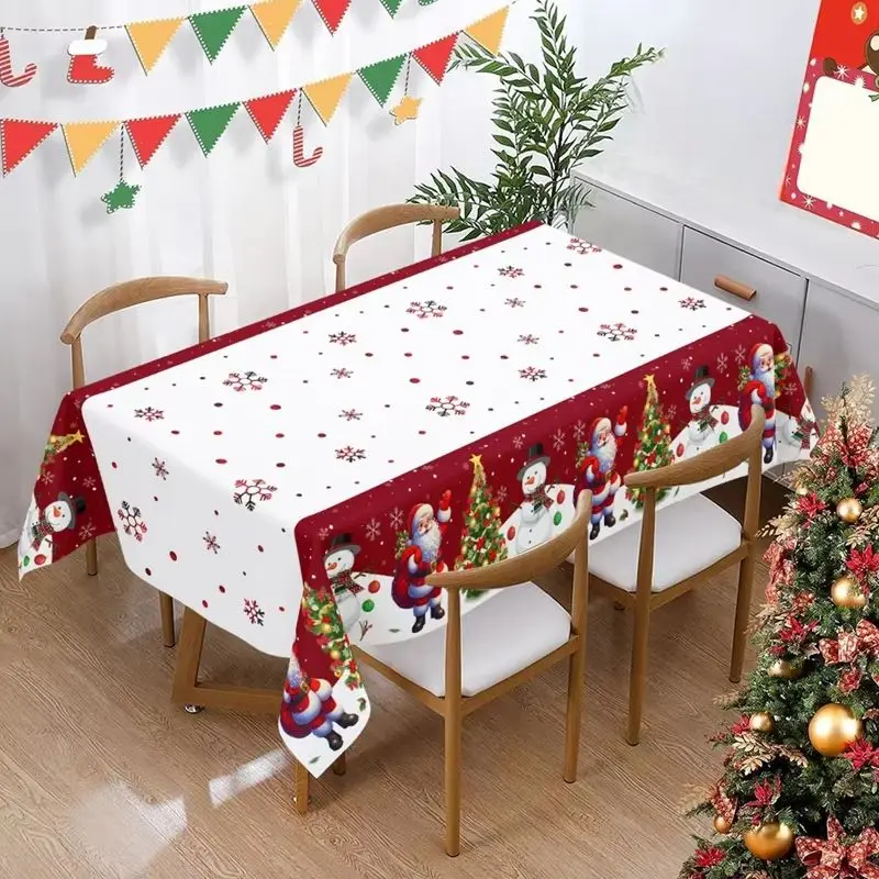 VIKAMA Xmas Holiday Rectangular Tablecloth Snowflake Santa Tree Pattern Waterproof Table Cover For Party Home Decor