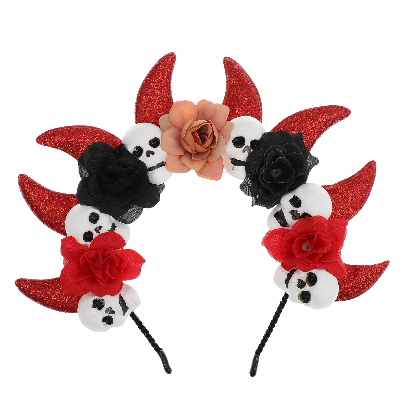 

Devil Horn Headband Halloween Skull Flowers Elastic Costume Hairband Party Accessory for Women Horn Headpiece