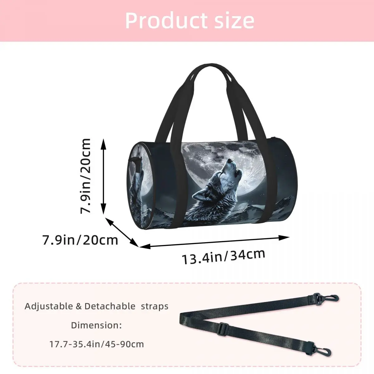 Howling Wolf Under The Moonlight Print Luggage Bag Multi-Functional Duffle Tote Bag Handbags Gym Bags Fitness Bag for Boys Girls