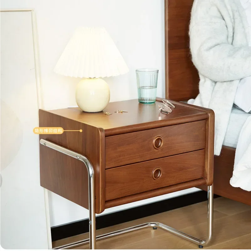 Minimalist Nightstand Vintage Solid Wood Bedside Cabinet Bedroom 2 Layers Drawers Storage Rack Versatile Scene Bedroom Furniture