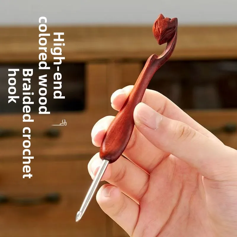 

Fox Blood Sandalwood Handle Crochet Hook Hand Polished Stainless Steel Needle Doll Wool DIY Knitting