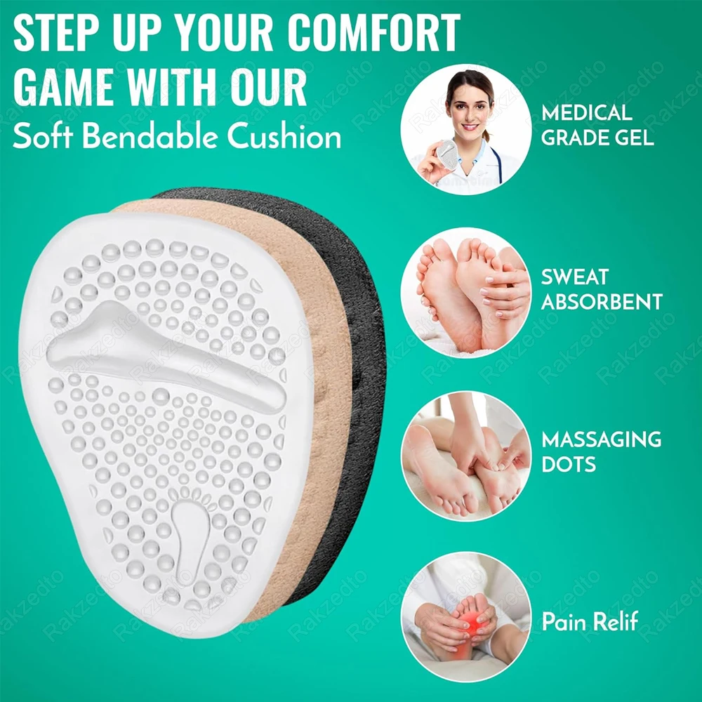 6Pcs Silicone Forefoot Pads for Women's High Heels - Non-Slip Gel - alternate angle